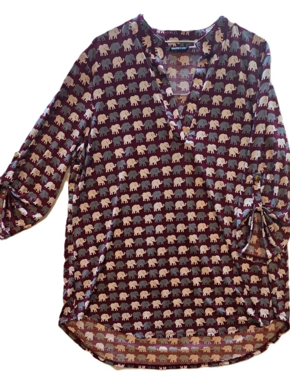 *Women’s Elephant burgundy roll-tab sleeve blouse (Alabama Roll Tide)*